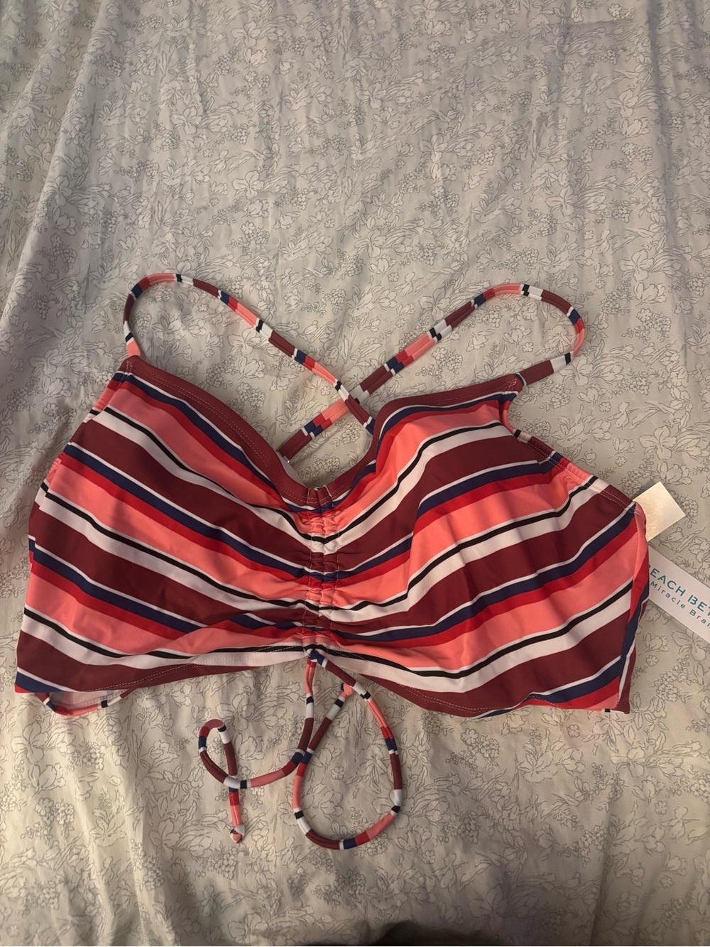 Striped Coral Beach Betty by Miracle Brands Bikini Top NEW NWT size XL